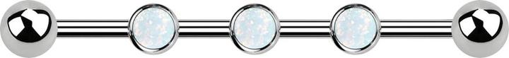 Actual product image Star Piercing Barbell Innengewinde silber drei 0.8 mm Gewindelöcher mit zwei Kugeln und drei Opale weiss (without brass, Titanium)