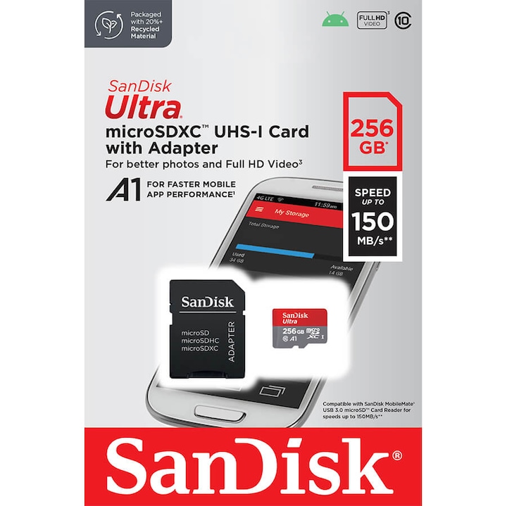 Produktbild SanDisk Ultra mit Adapter (256 GB, microSDXC, U1, UHS-I)