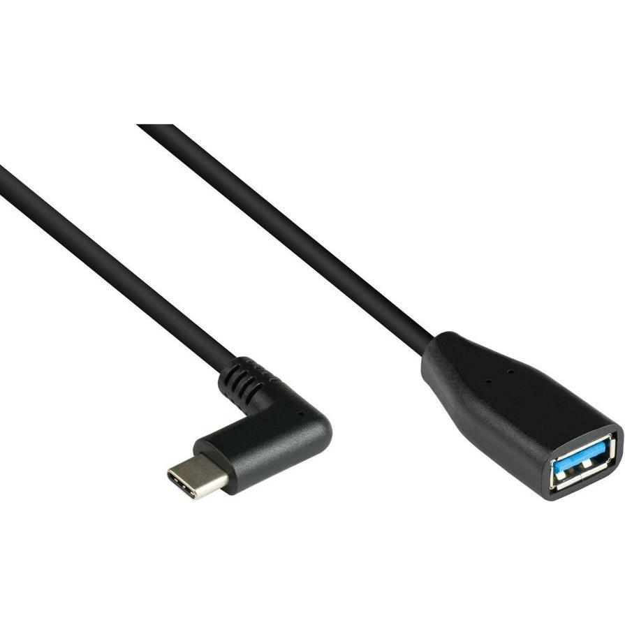 Digitus Adapter cable USB 3.2 Gen.1 / USB 3.0 OTG, USB-C™ male angled to USB-A female, black, 0.1m, Cavo USB