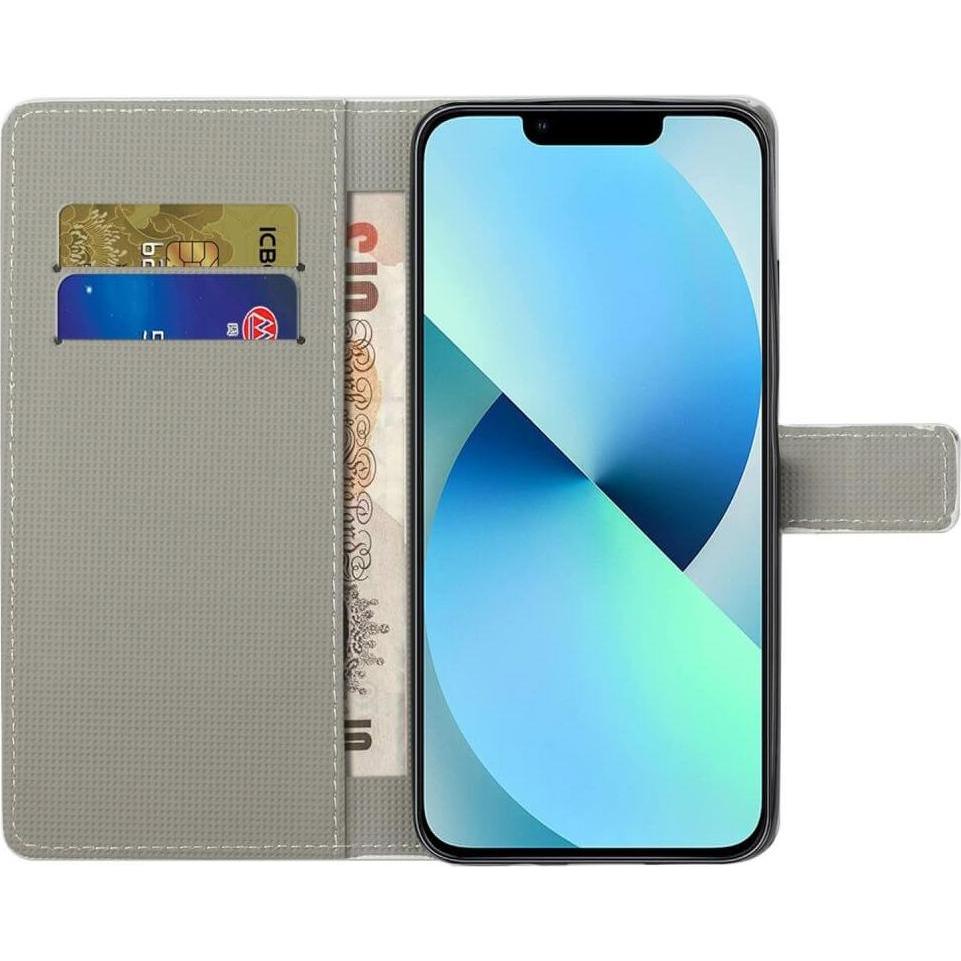 Thumbnail - Cover-Discount iPhone 14 Plus - Leder Etui Hülle Lotus Blüte (Apple iPhone 14 Plus), Smartphone Hülle, Blau
