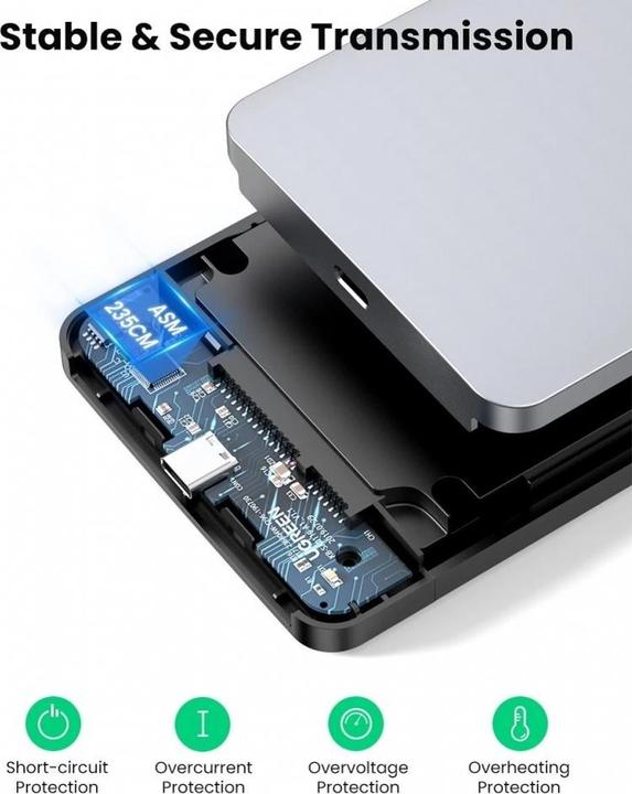 Productafbeelding Ugreen USB 3.1 Type-C HDD/SSD Aluminium Behuizing 2,5" met USB-C Kabel (2.5")