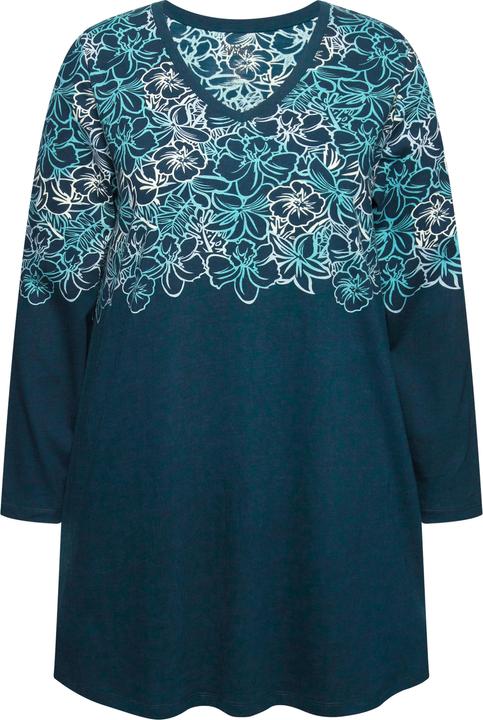 Actual product image Ulla Popken Floral Placement Print Long Sleeve V-Neck Cotton Knit Tunic (50, 52)