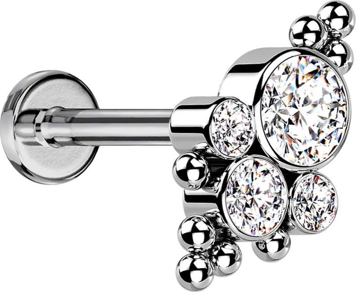 Image du produit Star Piercing Micro Threadless Labret argenté boules quatre cristaux argentés (sans laiton, Titane G23)