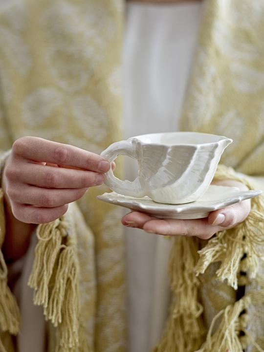 Produktbild Bloomingville - Shellie Cup with Saucer - White - Stoneware (1000 ml, 6x)