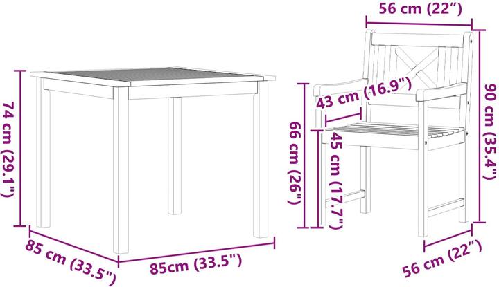 Produktbild vidaXL Garten Essgruppe (85 x 85 x 74 cm)