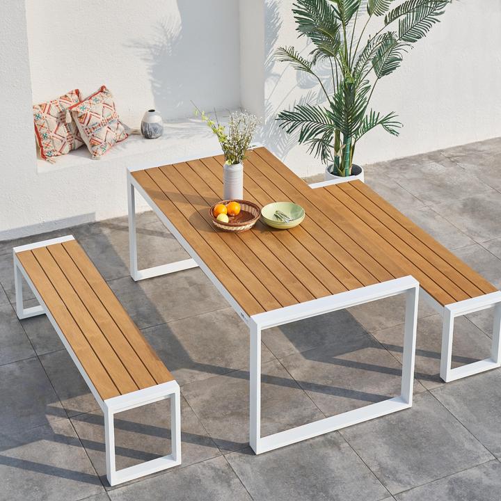 Image du produit Axi Table de jardin Tony avec 2 bancs Blanc avec polywood en teck (190 cm)