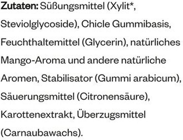 Nutritional values and ingredients True Gum Mango (21 g, 1 pcs.)