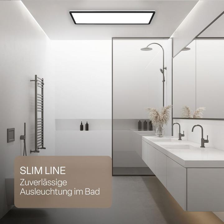 Actual product image B.K.Licht SHALLOW ultraflaches LED Panel, IP44, schwarz, 580x200 (3000 lm)