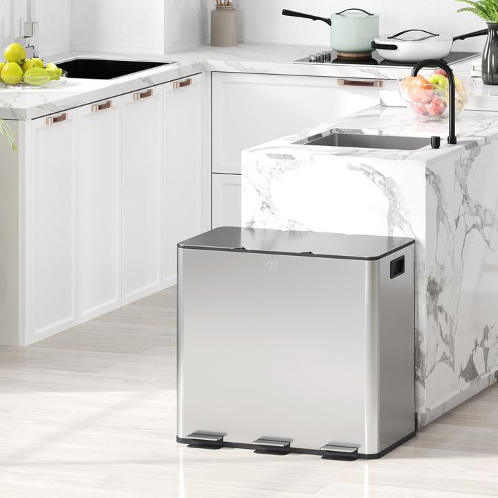 Produktbild Homcom Küchenabfalleimer Edelstahl, Kunststoff Silber (60 l)
