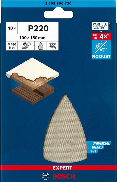 Image du produit Bosch Professional Zubehör Filet abrasif pour ponceuse Multi EXPERT M480 non perforé Grain num 220 (L x l) 150 mm 100 10 pcs. (220)