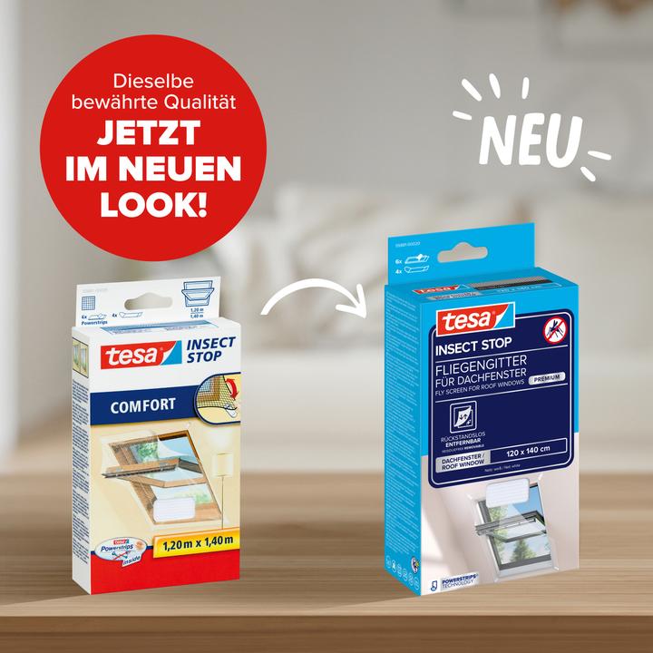 Actual product image tesa COMFORT insect screen for roof windows, with Velcro tape, self-adhesive, without drilling (120 x 140 cm)