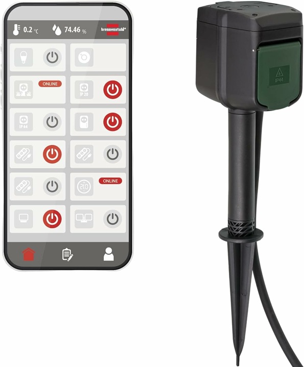 Productafbeelding Brennenstuhl Connect WIFI Tuincontactdoos met Grondspies en Montageplaat IP44 2-voudig 10m H07RN-F3G1,5 (2 x, CEE 7/3, 10 m)