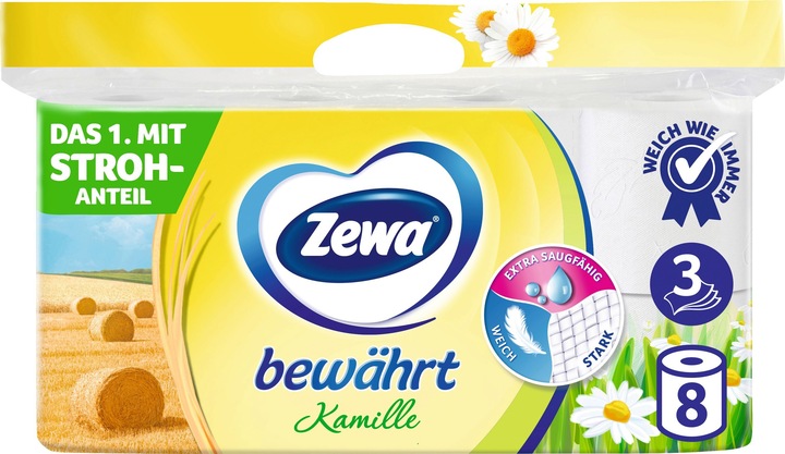 Zewa Toilet Paper Proven Chamomile with Straw Pulp 8 Rolls (8 x)