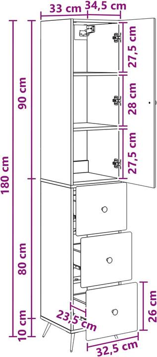 Produktbild vidaXL Aufbewahrungsschrank (34.50 x 34.50 x 90 cm)