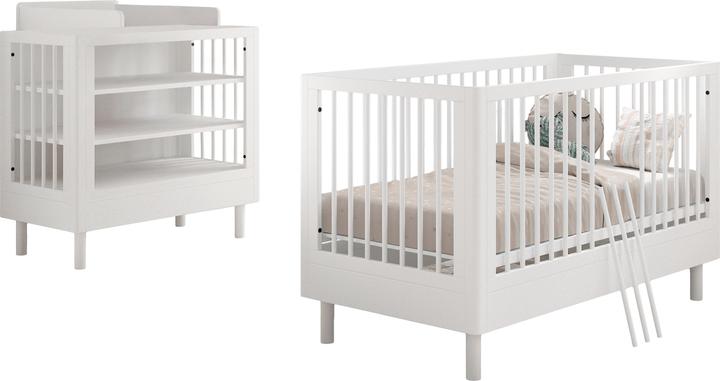 Vipack Babyzimmer Forrest Buche 3-teilig Set B (Babybett, Wickelkommode)