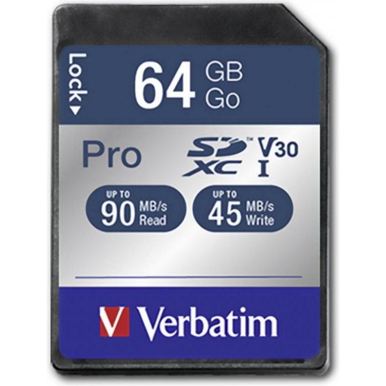 Verbatim 47022 (64 GB, SDXC, U3, UHS-I), Speicherkarte, Schwarz