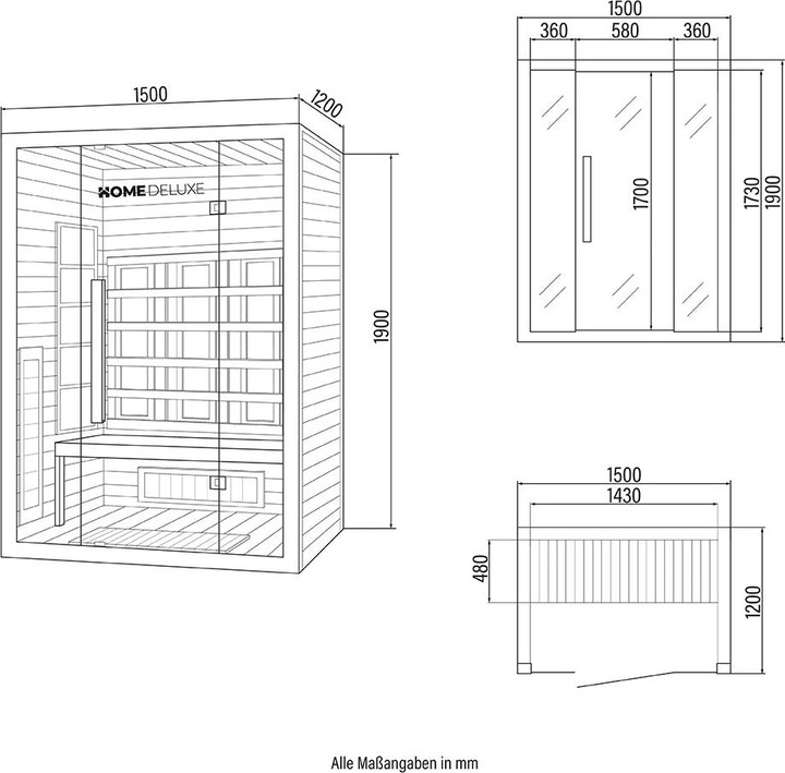 Produktbild Home Deluxe Infrarotkabine OSIRIS L - 150x120 cm für 2-3 Personen - Vollspektrum