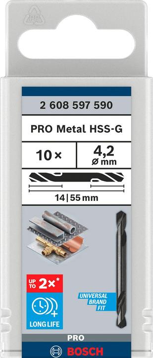 Produktbild Bosch Professional Zubehör PRO Metal HSS-G Spiralbohrer mit Doppelklinge, 4,2 x 14 x 55 mm (4.2 mm)
