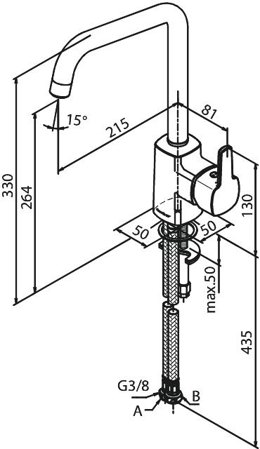 Actual product image Damixa Pine etgrebs køkkenarmatur med keramisk kartusche, vandsparefunktion, anti-skoldning og høj G