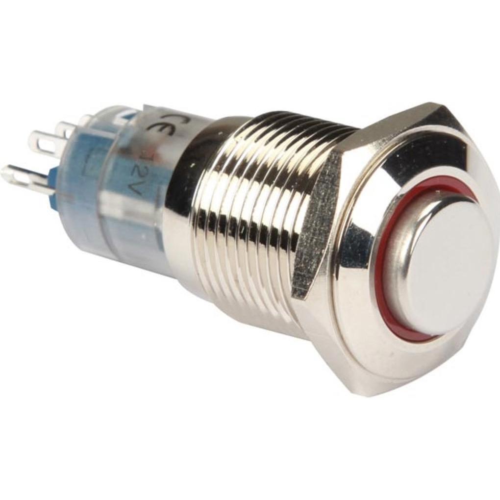 Velleman High Round Metal Switch Spdt 1No 1Nc Red Ring, Taster + Schalter, Rot