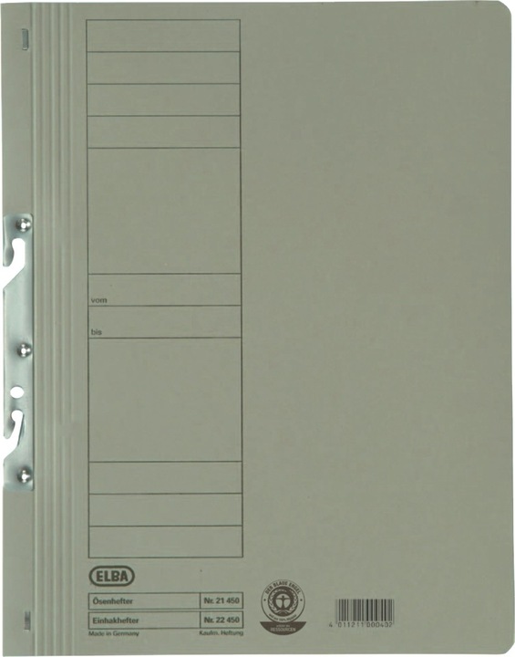 Actual product image Elba Cardboard hook-in binder, gray, commercial stapling full front cover, packed of 50 pcs. (A4, 50 x)