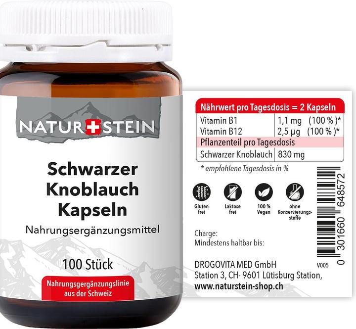 Nutritional values and ingredients Naturstein Schwarzer Knoblauch (100 pcs., Capsules, 156 g)
