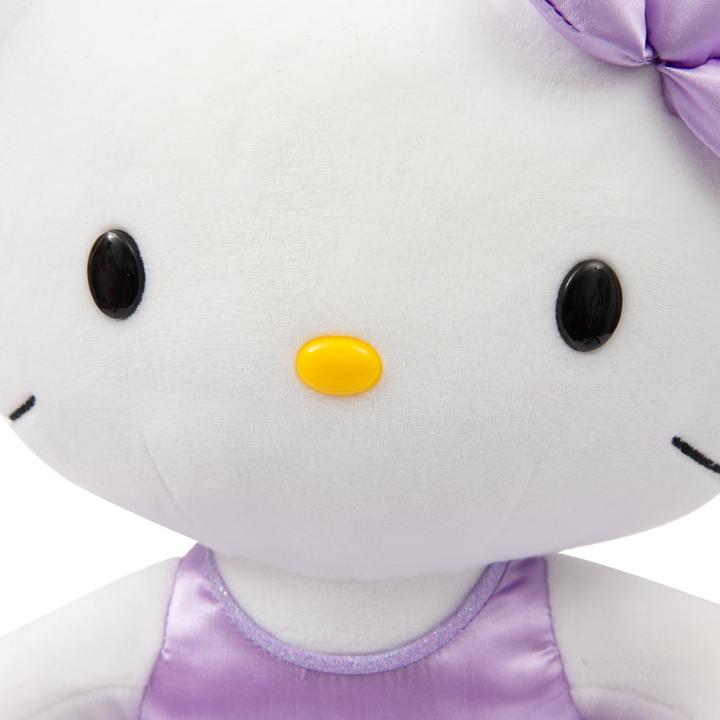 Actual product image Giochi Preziosi Hello Kitty Soft Plush Toy 30 cm High with Fashionable Outfit, Purple Satin Dress an (30 cm)
