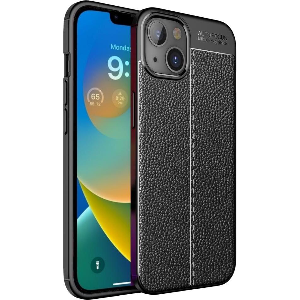 Screenguard Apple iPhone 14 Plus Hülle Leather Design TPU Cover (Apple iPhone 14 Plus), Smartphone Hülle, Schwarz