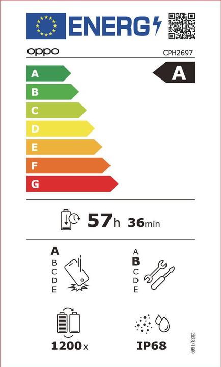 Energy Label OPPO Reno 13 Pro (512 GB, Graphite grey, 6.83", SIM + eSIM, 5G)