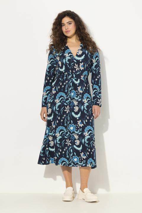 Produktbild Ulla Popken Jersey-Midikleid, A-Linie, V-Ausschnitt, Langarm (46, 48)