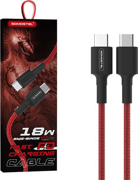 Somostel USB cable USB-C - USB-C 1 m Raudonasis (28858) (1 m, USB 3.0, 18 W)