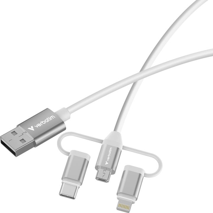 Produktbild Verbatim Kable Sync & Charge USB-A do Micro-B, USB-C, Lightning essentials 18W biały 32394 (1 m, USB 2.0, 18 W)