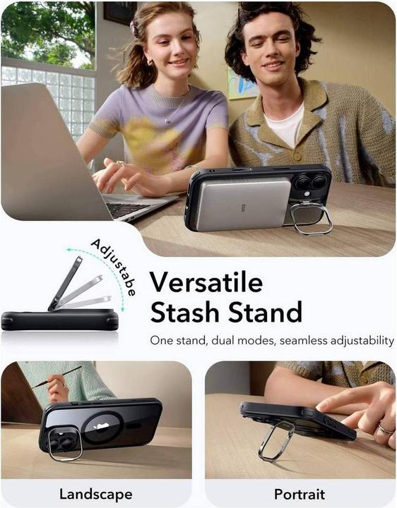 Actual product image ESR Classic Hybrid Magnetic Case (Camera Control, Stash Stand), for iPhone 17, Clear Black (Apple iPhone 17)