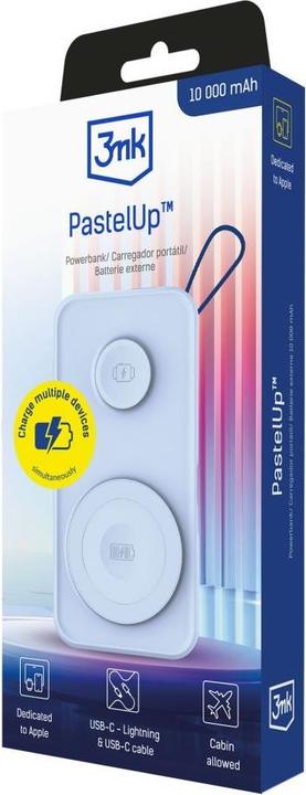 Produktbild 3MK Powerbank PastelUp 10,000mAh 22.5W z Magsafe + ładowanie Apple Watch niebieski (10000 mAh, 22.50 W, 37 Wh)