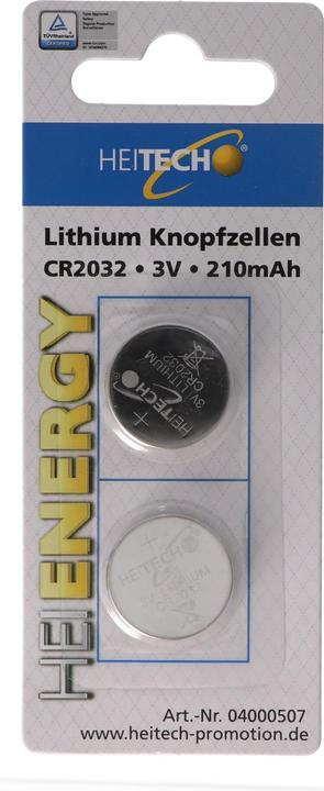 Produktbild Heitech CR2032 Lithium Batterie im praktischen 2er-Set, Lithium Knopfzelle CR2032, 3V (2 Stk., CR2032, 210 mAh)
