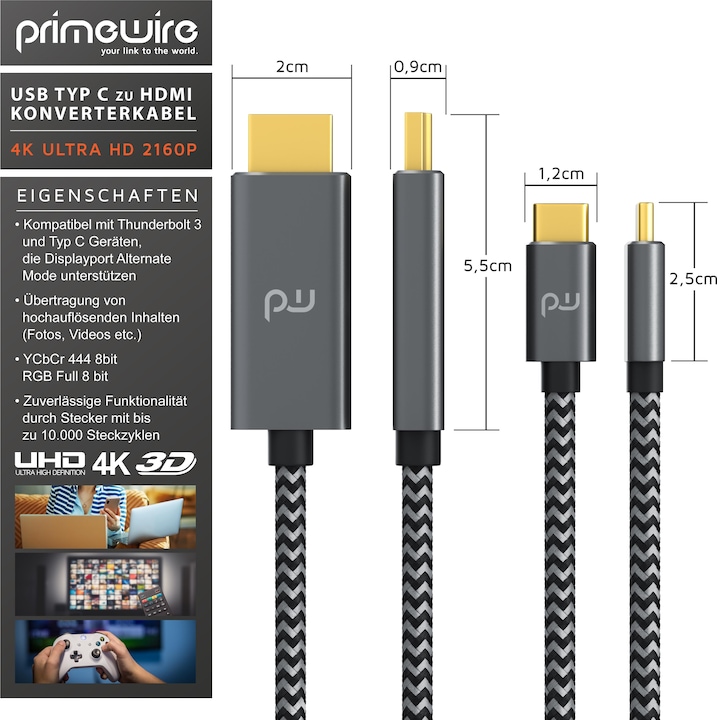 Actual product image Primewire HDMI - USB C (1 m, USB Type C, HDMI)