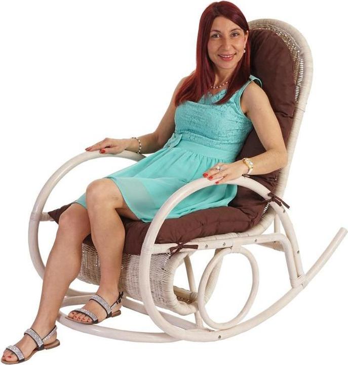 Actual product image Swisshandel24 Rocking Chair, Rattan Armchair, white - brown cushion