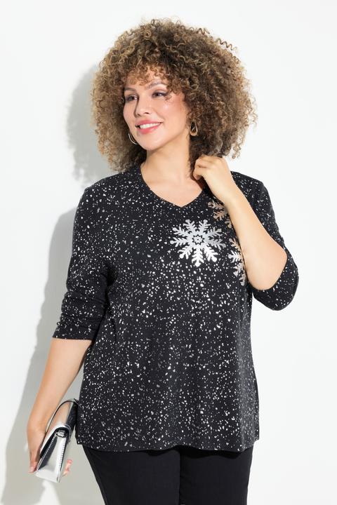 Produktbild Ulla Popken Sweatshirt, Schneeflocken, V-Ausschnitt, Langarm (50, 52)
