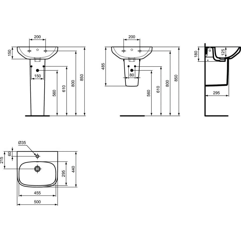 Thumbnail - Ideal Standard, Waschbecken, BASIN HUNG ILIFE T470701 50CM WHITE (440 mm, 500 mm)