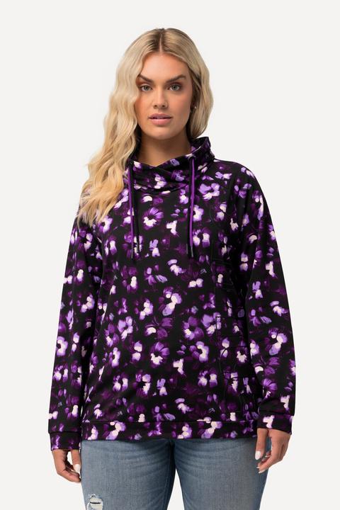 Actual product image Ulla Popken Floral Print Drawstring Collar Hoodie (54)