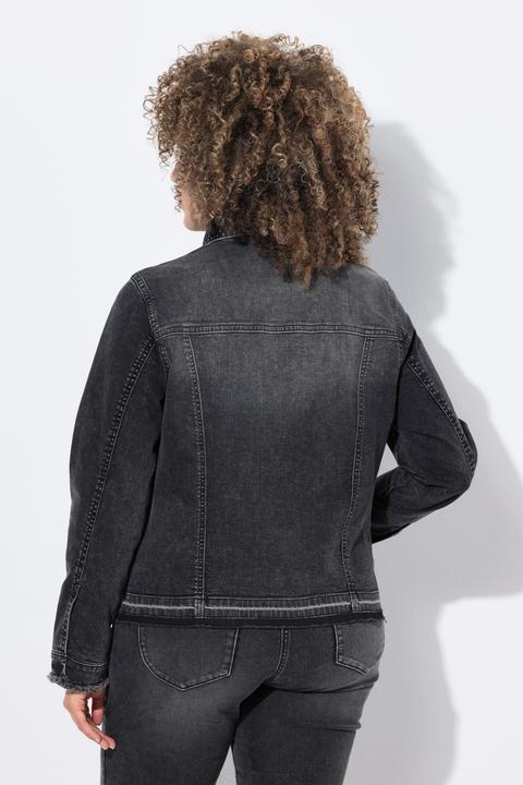 Immagine prodotto Ulla Popken Giacca di jeans con orli sfrangiati, collo da camicia e maniche lunghe (58)