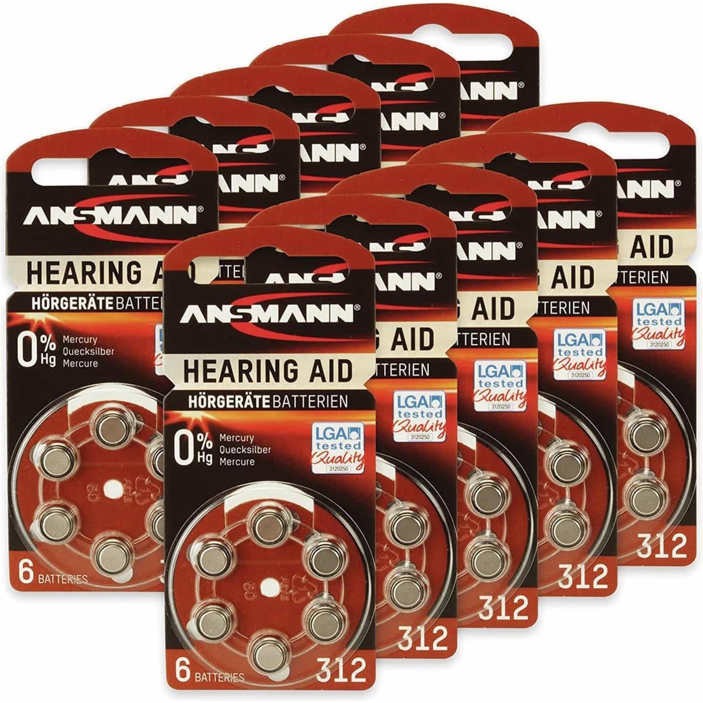 Ansmann Hörgeräte-Batterie, HEARING AID, PR41, Grösse 312, 60 Stück (60 Stk., 180 mAh), Batterien + Akkus