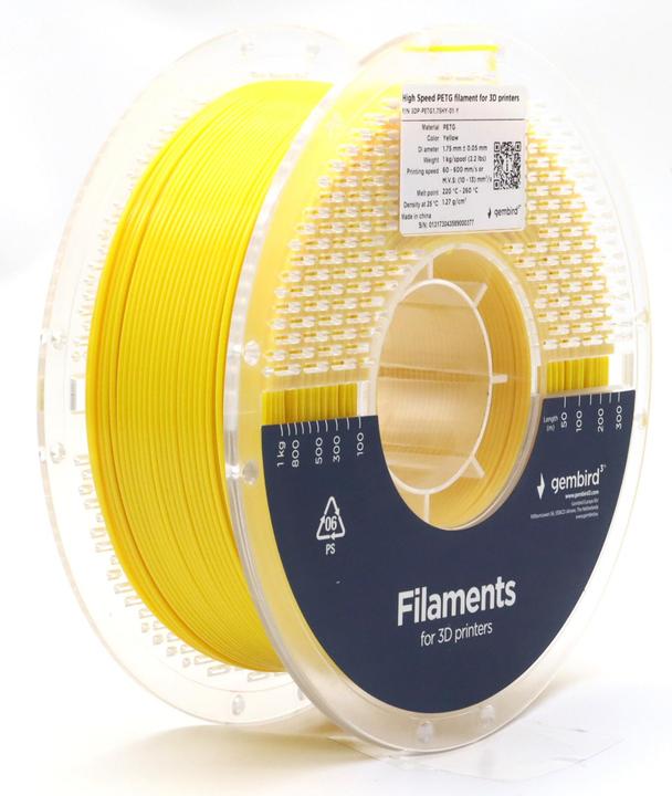 Immagine prodotto Gembird PETG ad alta velocità (PET, PETT) - Gul - 1,75 mm - 1 kg (PETG, 1.75 mm, 1000 g)