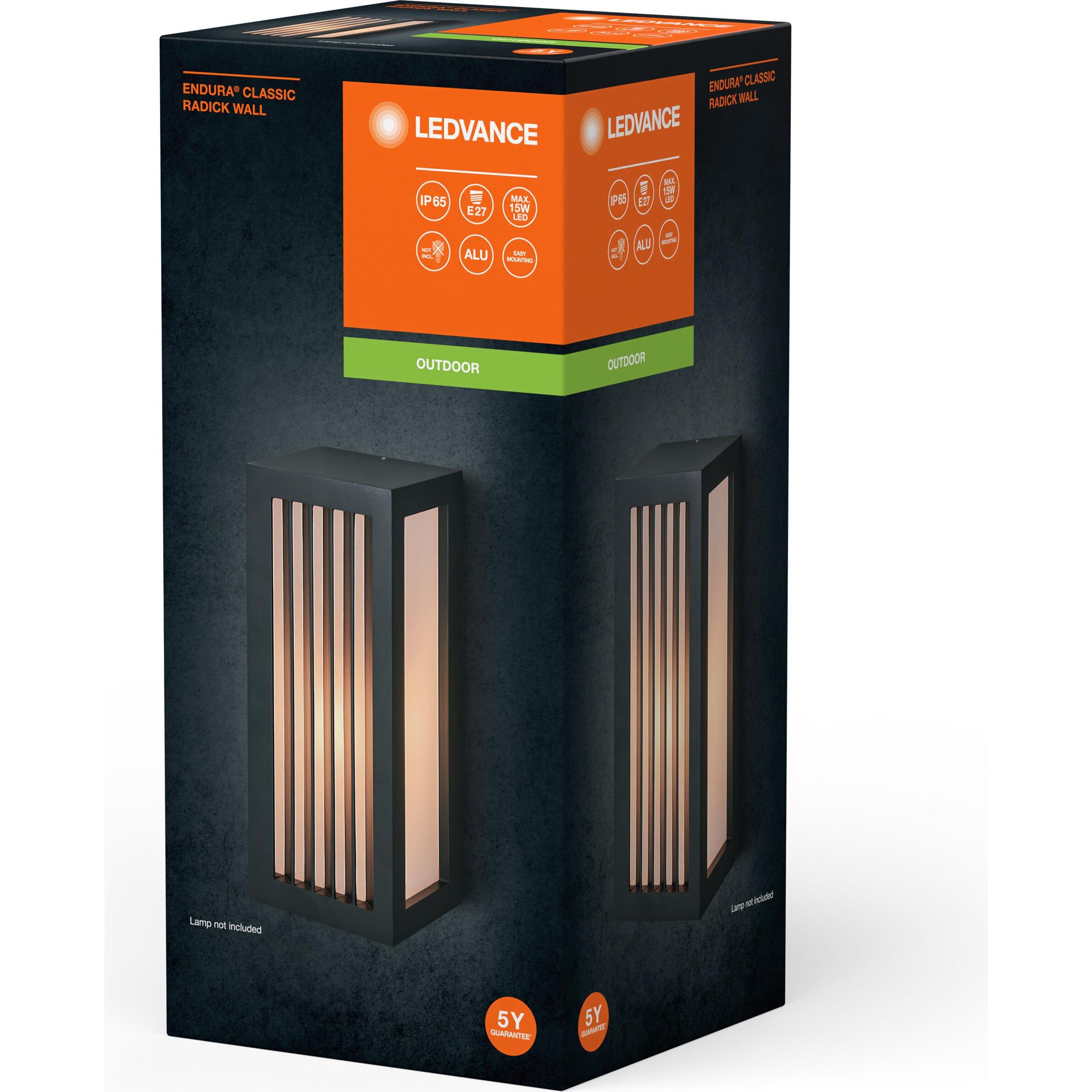 Thumbnail - Ledvance, Gartenbeleuchtung, Endura Classic IP65 E27 Radick Wall Dark Gray (E27, IP65)