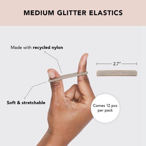 Actual product image Kitsch Medium nylon elastic bands with glitter effect set of 12 (Hair tie)