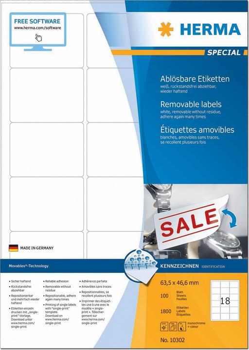 Image du produit HERMA Étiquettes détachables A4