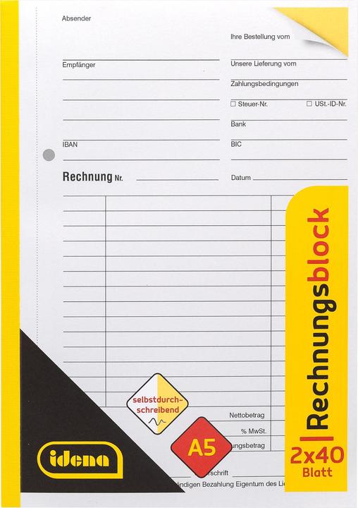 Produktbild Idena Rechnungsbuch A5 2x40 Blatt FSC-Mix (80x)