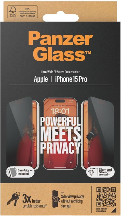 Produktbild PanzerGlass Privacy Screen Protector Ultra-Wide Fit (1 Stück, Apple iPhone 15 Pro)