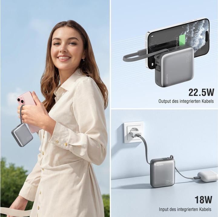 Produktbild 4smarts Powerbank Pocket Dual Cord (10000 mAh, 22.50 W, 38.50 Wh)