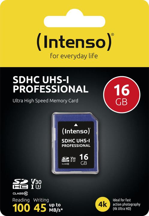 Productafbeelding Intenso SDHC-kaart (16 GB, SDHC, U3, UHS-I)